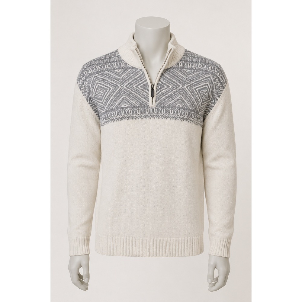 Chaps Sweater Men's XL Cream Gray Fair Isle Quarter-Zip Cotton Sweater